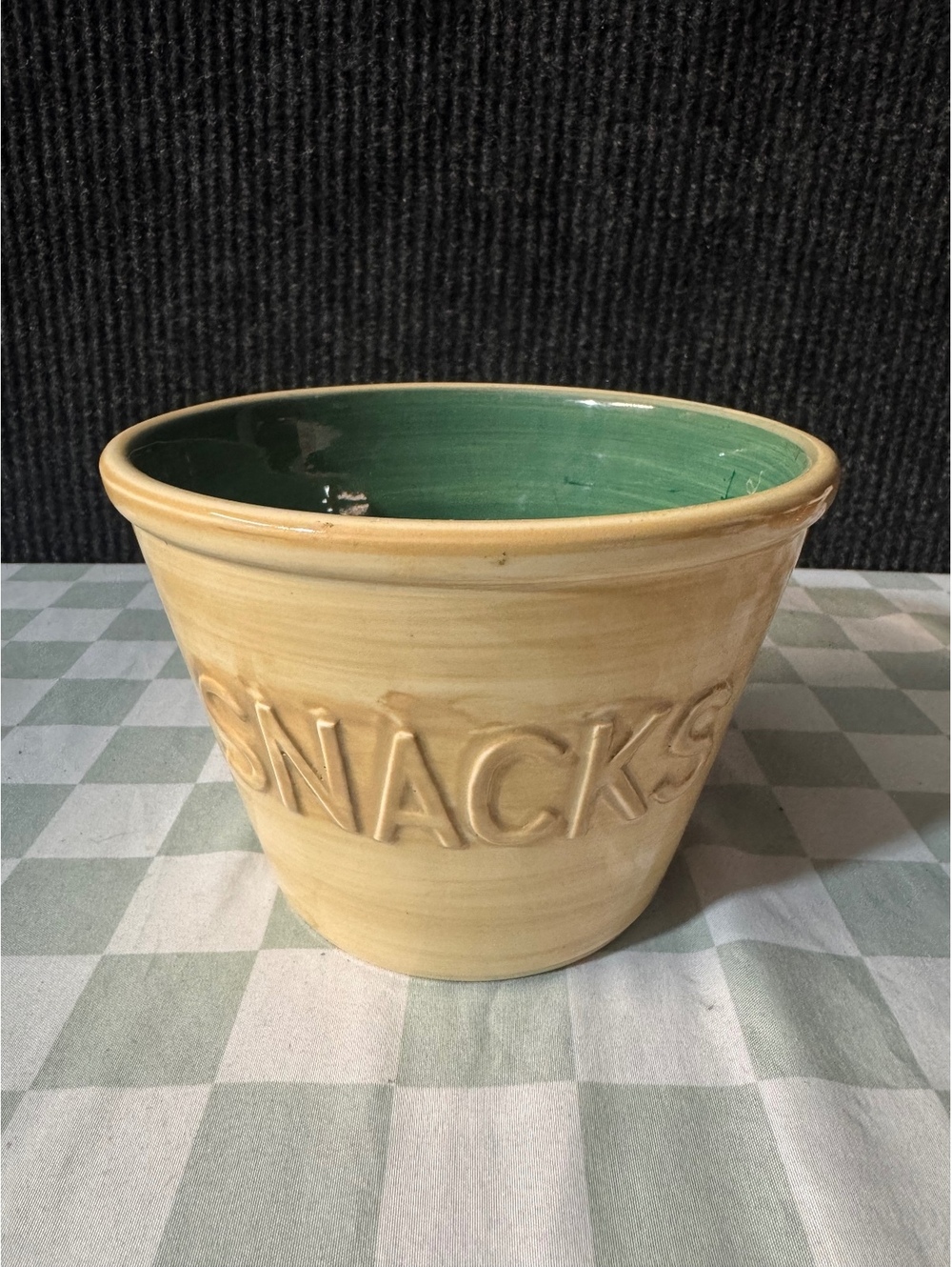 Vintage Ceramic Snack Bowl with Green Interior